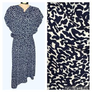 Gibson Latimer Small Blue White Animal‎ Print Asymmetrical Hem Dress Feminine